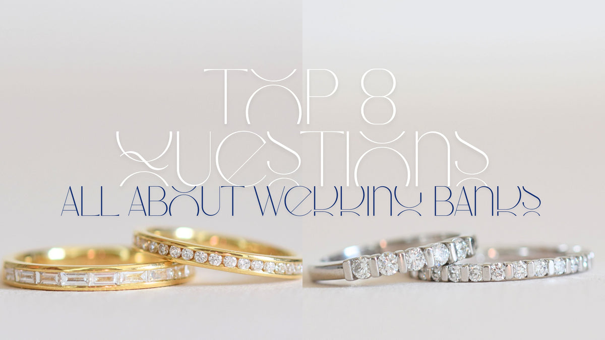 three wishbone wedding bands in rose, yellow and white gold