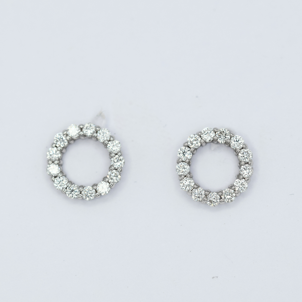 18k white gold white natural diamond circle of life stud earrings
