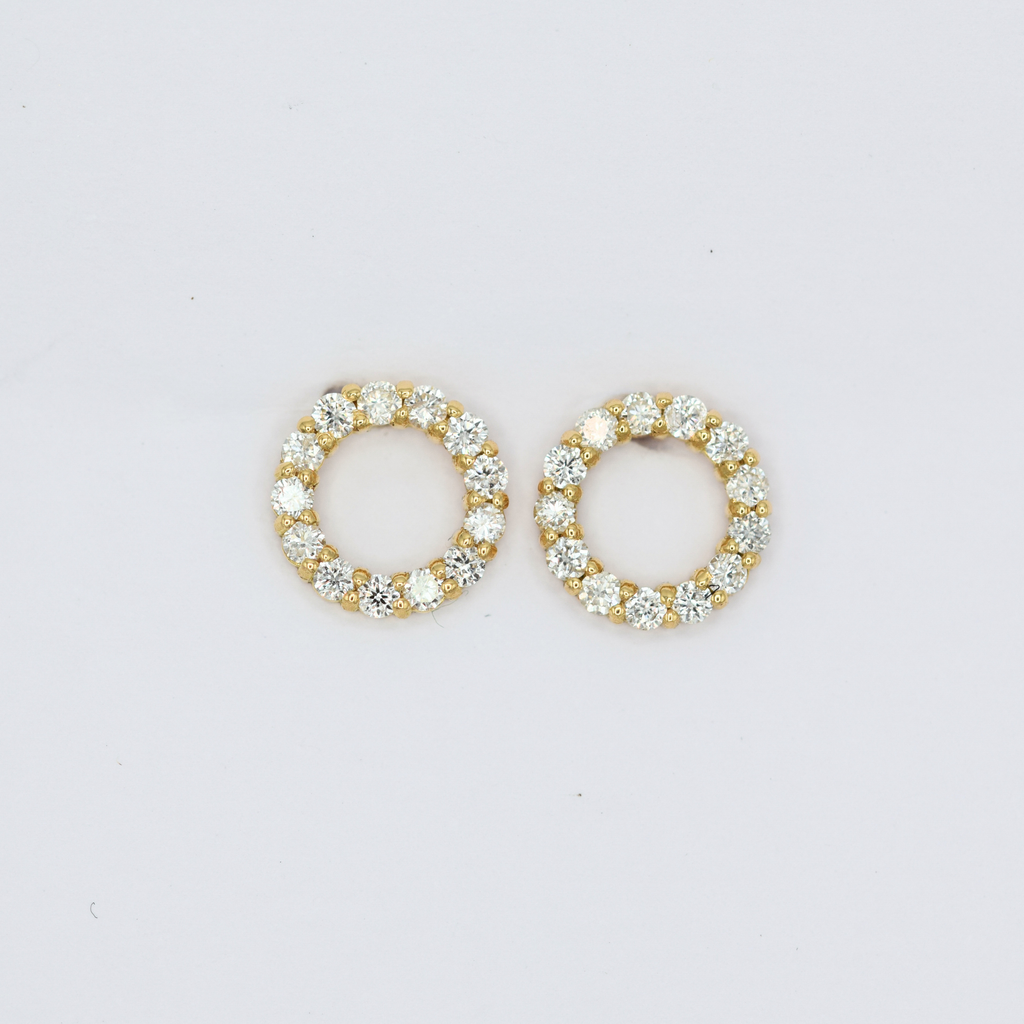 18k yellow gold white diamond circle of life stud earrings