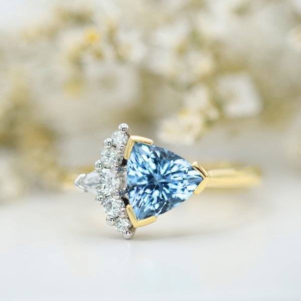 aquamarine and diamond asymmetrical yellow gold ring