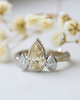 champagne and white diamond three stone ring