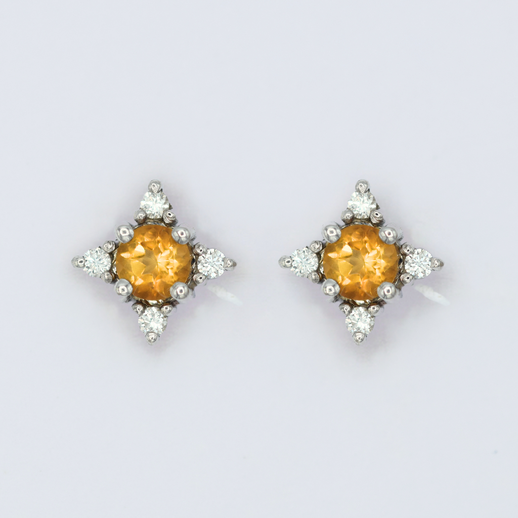 citrine and white diamond star stud earrings