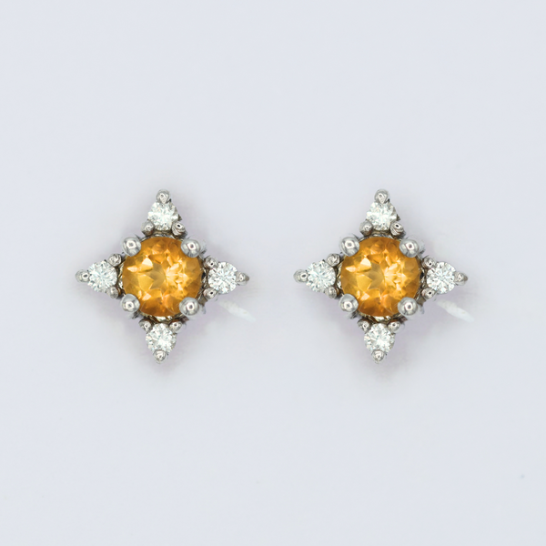citrine and white diamond star stud earrings