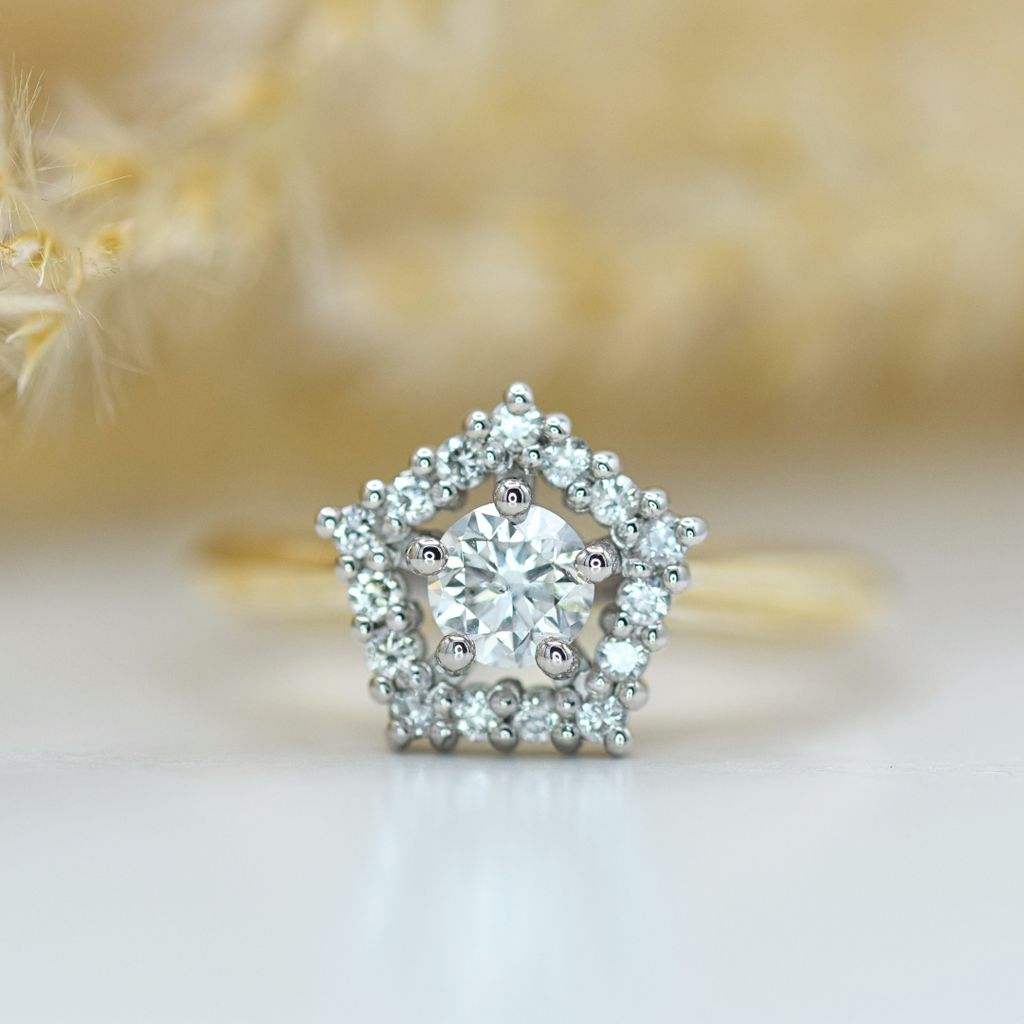 diamond star halo yellow gold ring