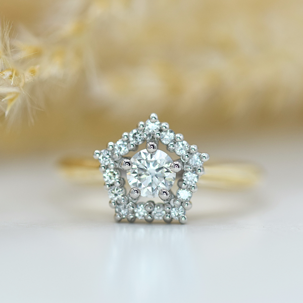diamond star halo yellow gold ring