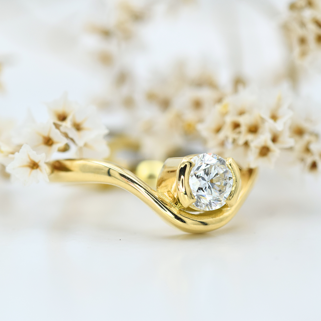 diamond yellow gold swoop ring