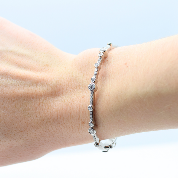 grain set diamond bubble bangle on arm