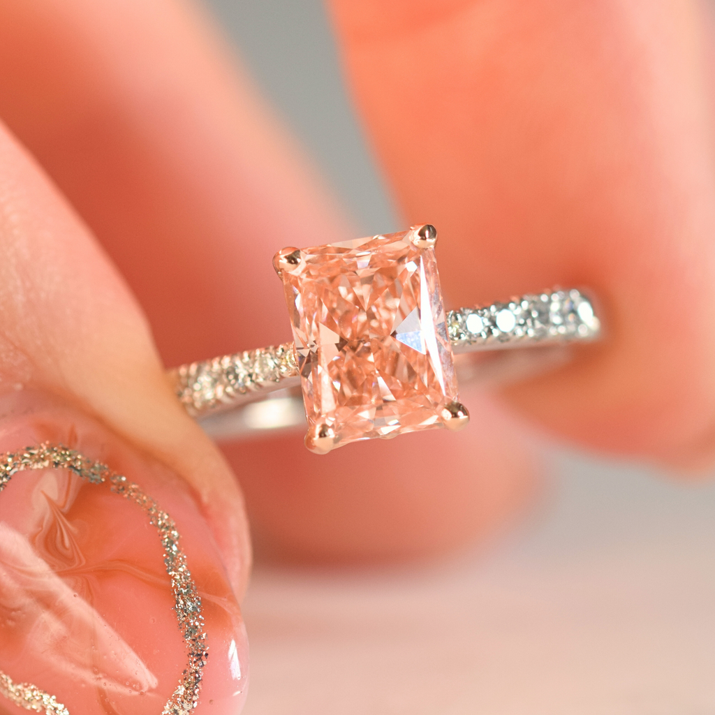 lab grown radiant cut pink diamond