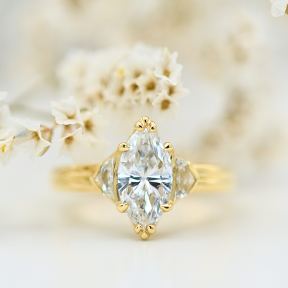 marquise diamond with cadillac diamond side stones 18k yellow gold chunky ring