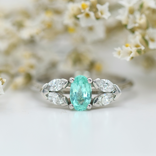 paraiba tourmaline and marquise diamond platinum ring
