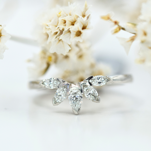 pear and marquise diamond fan tiara ring