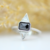 platinum black diamond and trillion white diamond three stone ring