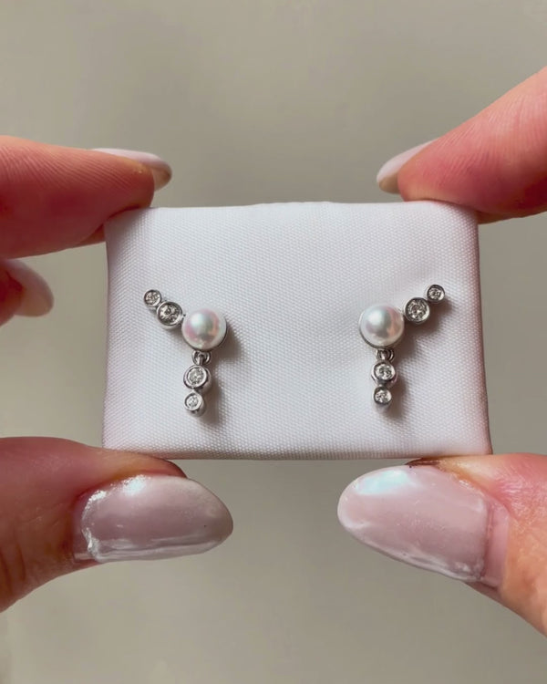 video of akoya pearl and diamond stud earrings with movement 
