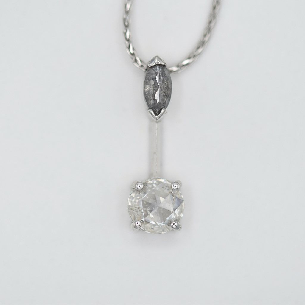 rose cut and marquise cut salt and pepper necklace