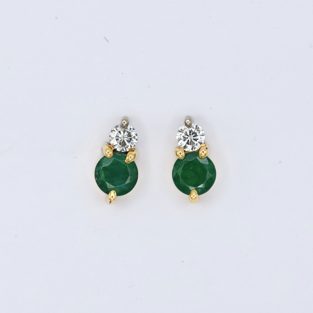 round-emerald-and-round-diamond-studs