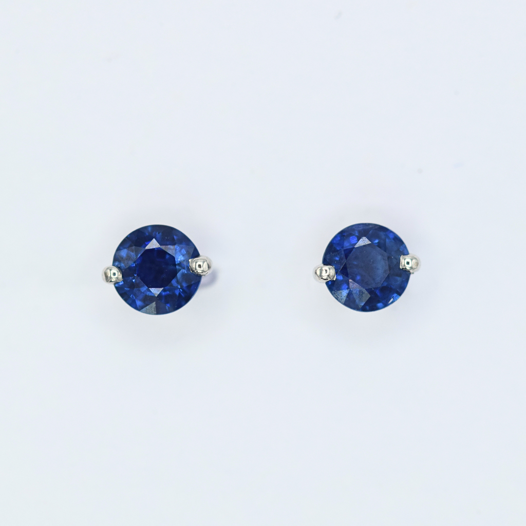 round brilliant cut royal blue sapphire stud earrings