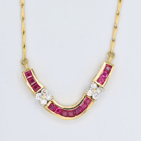 ruby and diamond yellow gold necklace