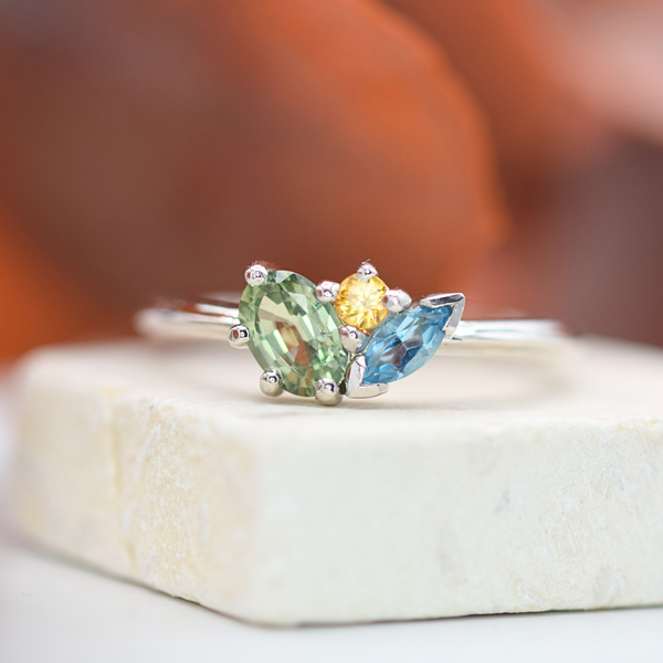 sapphire and aquamarine white gold ring