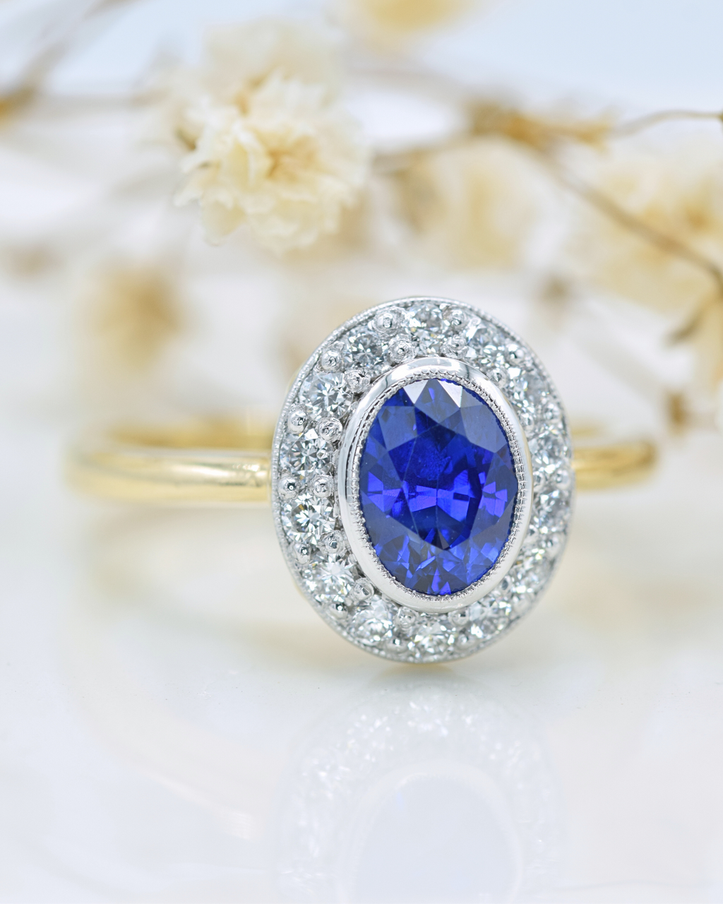 sapphire and diamond cluster ring
