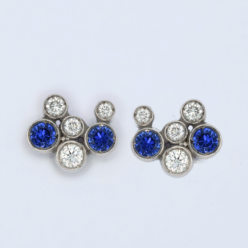 sapphire and white diamond bubble stud earrings