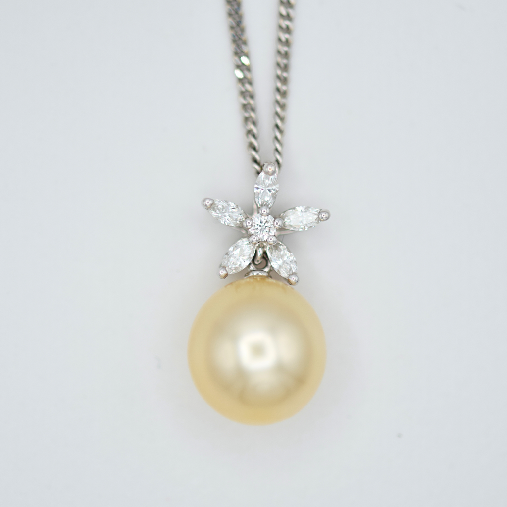 south sea pearl and diamond flower necklace