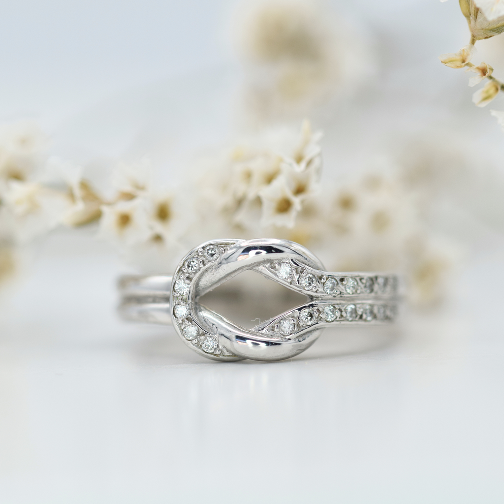 white gold diamond set knot ring