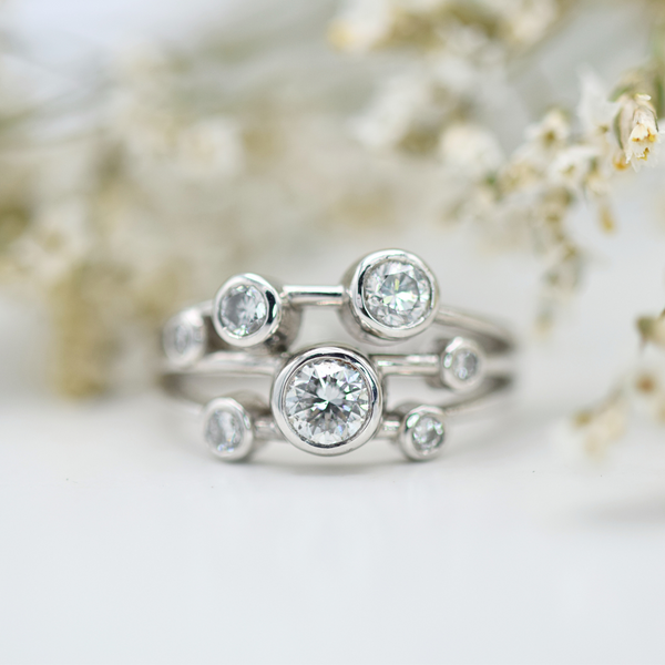 white gold diamond three bar bubble ring