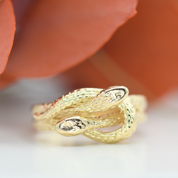 yellow gold double serpent ring