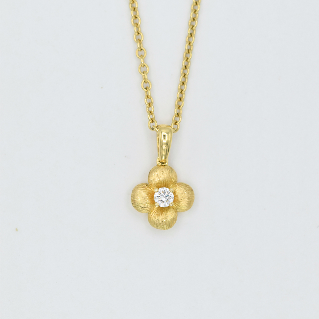 yellow gold flower diamond set pendant