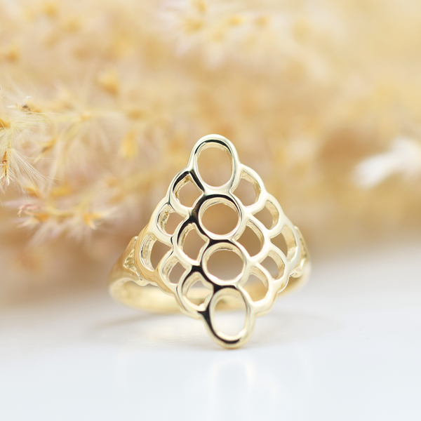 yellow gold mosaic ring front