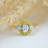 yellow gold yellow and white diamond sunburst ring