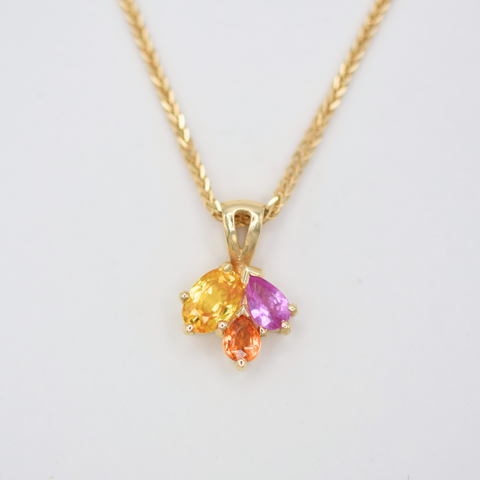 yellow pink orange pear cut sapphire pendant