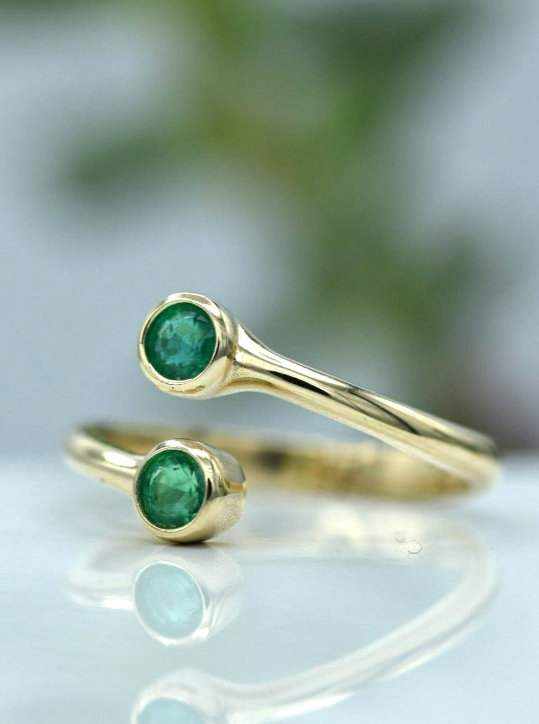 Emerald Yellow Gold Crossover Ring